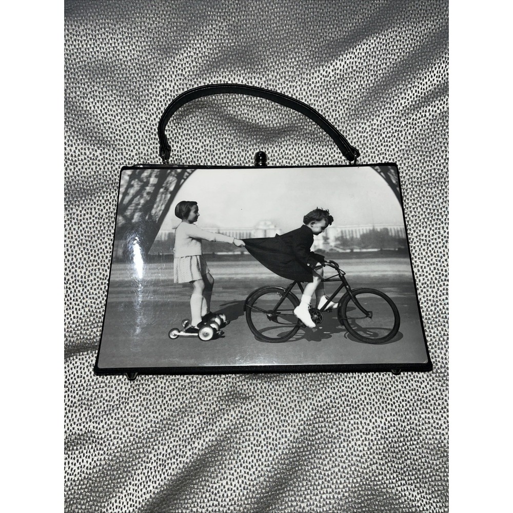 Vintage Retro Bag Robert Doisneau Black & White Iconic Bike Ride Print Handbag